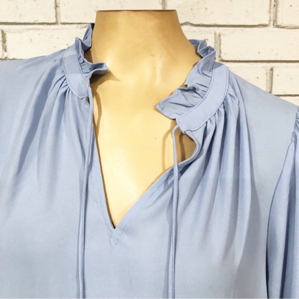 J.Crew Women’s Drapey Blue ruffle‎ tie-neck top - Size Medium - Picture 5 of 14